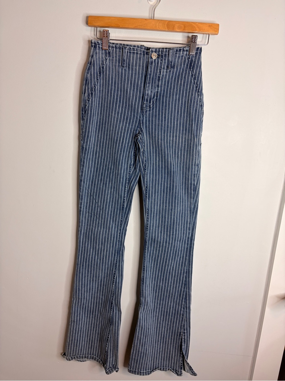 We The Free Blue Pinstripe Wide-Leg Jeans - Picture 4 of 13